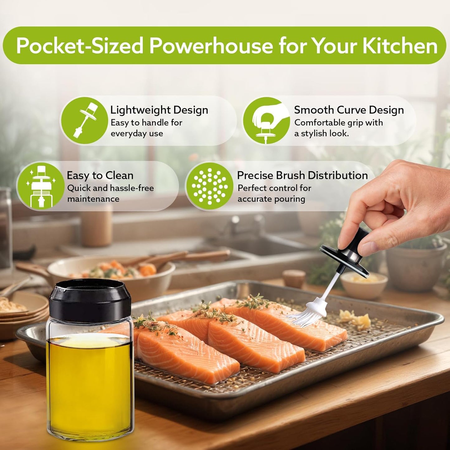 Glass Oil Dispenser Bottle with Built-in Silicone Brush (250ml) - Happy Price - Image 5