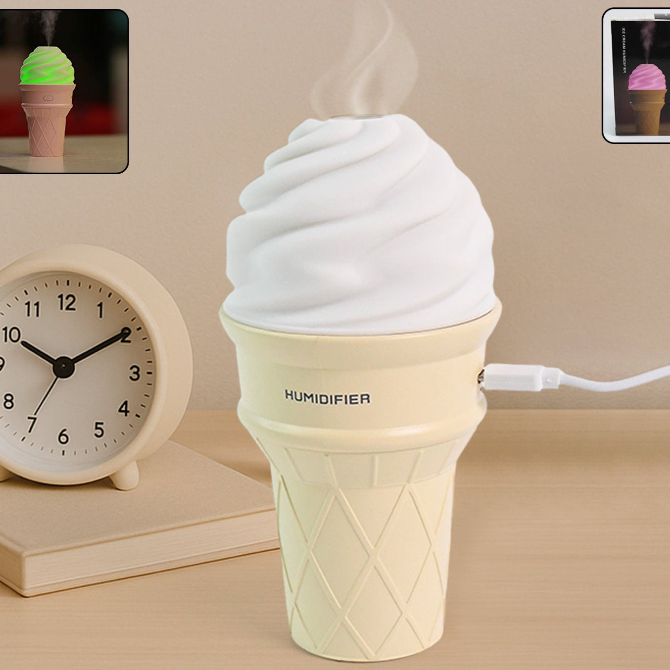 Ice Cream Cone Shape Air Freshener Humidifier (1pc  Cream Color) - Happy Price - Image 1