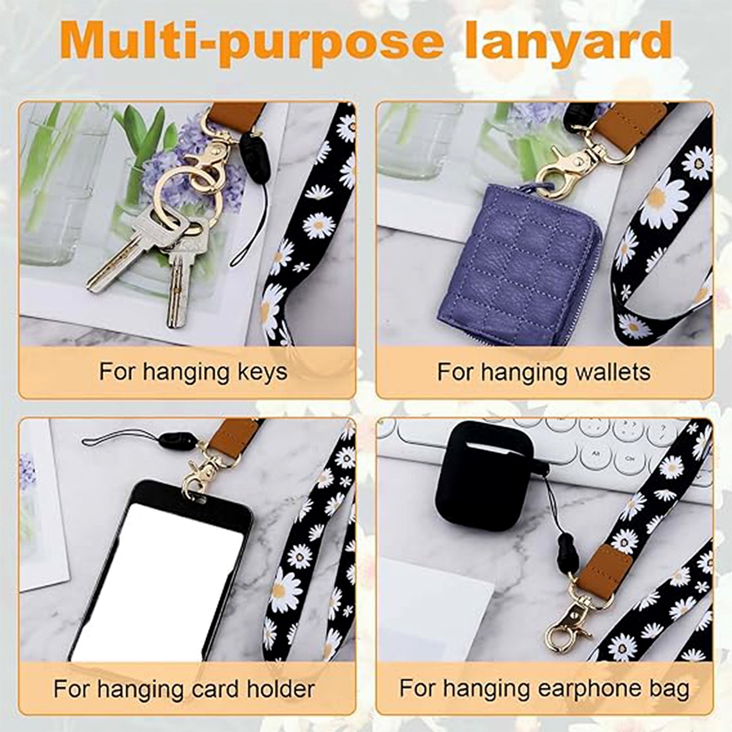 Floral Print Neck Lanyard Strap With Clip Hook  Mobile String (1 Pc) - Happy Price - Image 3