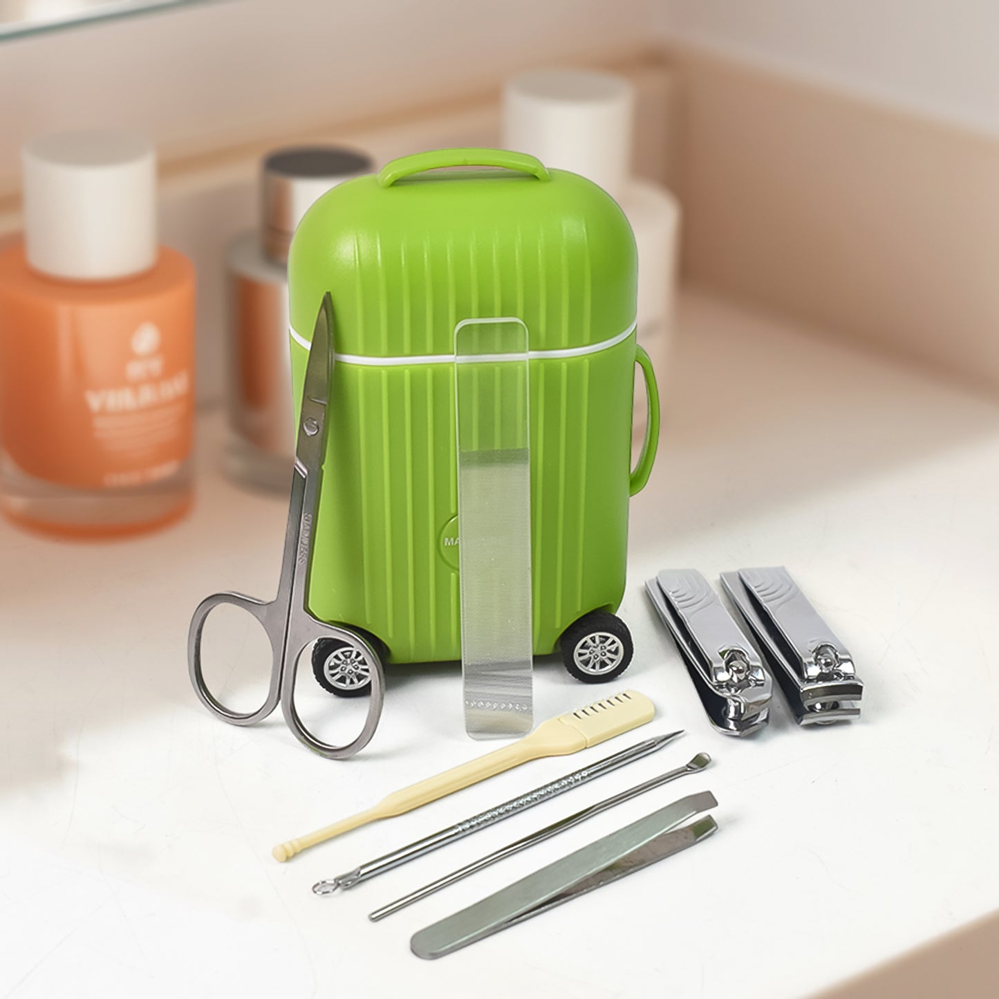 Manicure Kit Pedicure Tools For Feet Nail Clipper (8 Pcs Set  With Mini 4 Wheel Suitcase Trolley) - Happy Price - Image 6