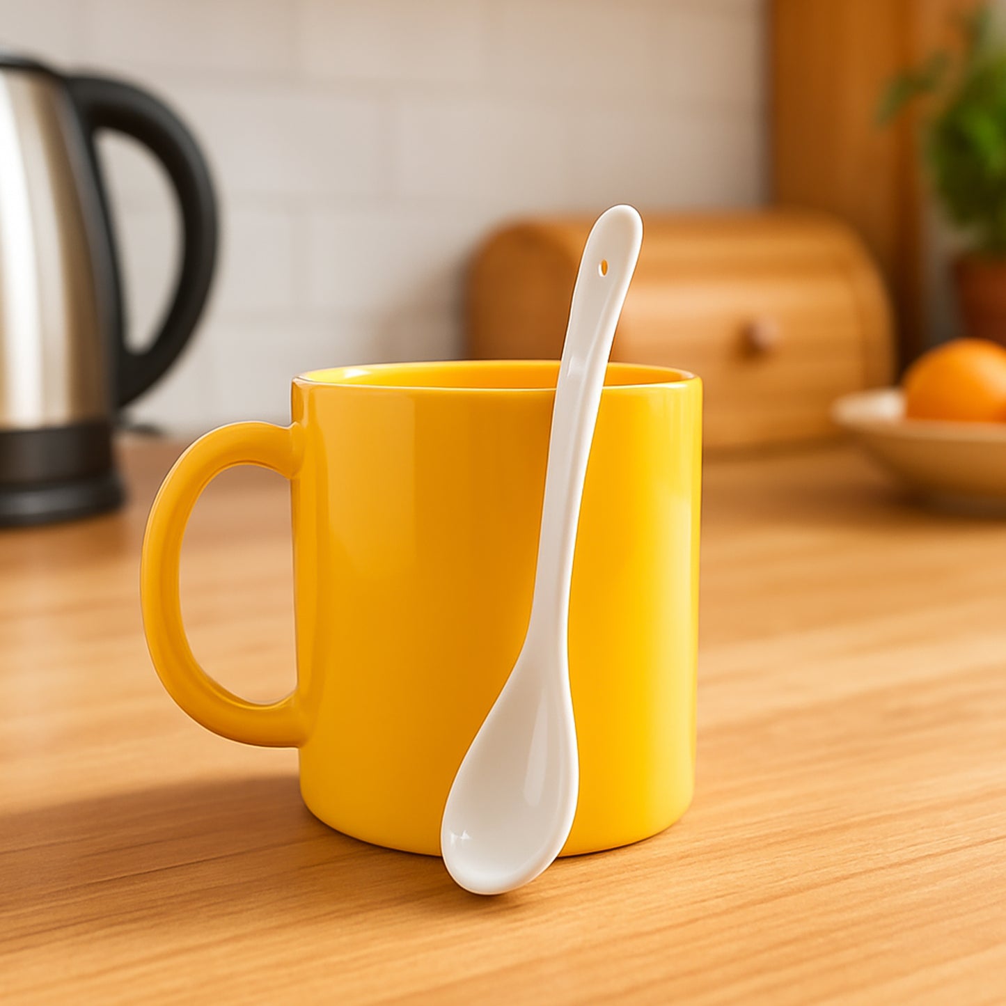 Ceramic Mug with Spoon Set for Hot & Cold Drinks - Glossy Finish