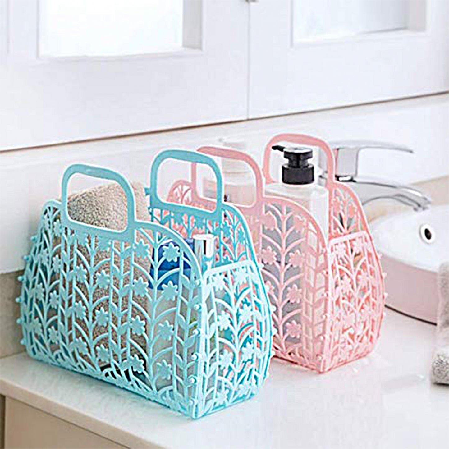Plastic Foldable Basket Bag  Fruit  Vegetable Storage Basket (3 Pcs Set  Multicolor) - Happy Price - Image 3