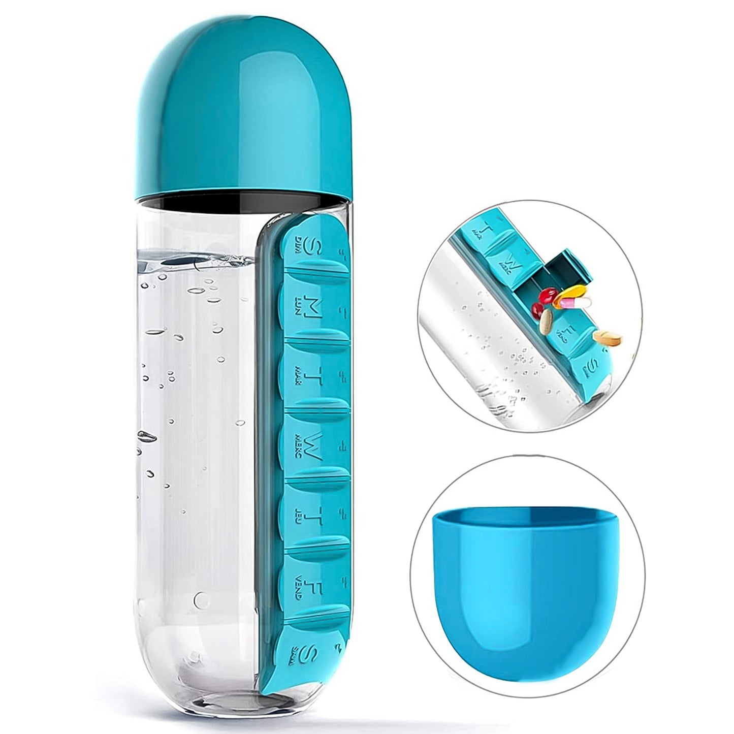 Pill  Vitamin Bottle Water Bottle Multi Functional Use For Traveling  Outdoor Use Water Bottle Travelling Kit Summer Special Bottle (600 Ml   Mix Color ) - Happy Price - Image 2