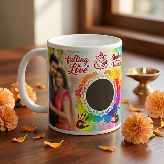 Shubh Vivah Color Splash – Custom Photo Print Ceramic Mug (11oz) - Personalized Gift for Indian Anniversary
