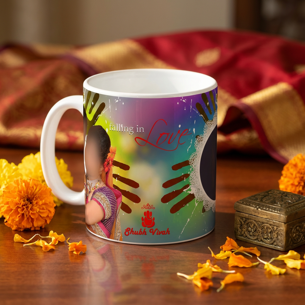 Falling in Love Shubh Vivah – Custom Photo Print Ceramic Mug (11oz) - Personalized Indian Anniversary Gift