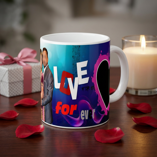 Love Forever Splash – Custom Photo Print Ceramic Mug (11oz) - Personalized Anniversary Couple Gift
