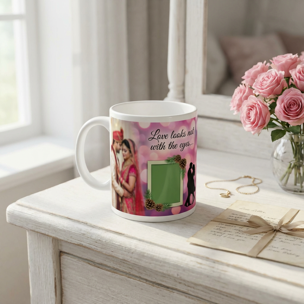 Love Looks With The Mind – Custom Photo Print Ceramic Mug (11oz) - Personalized Anniversary Gift