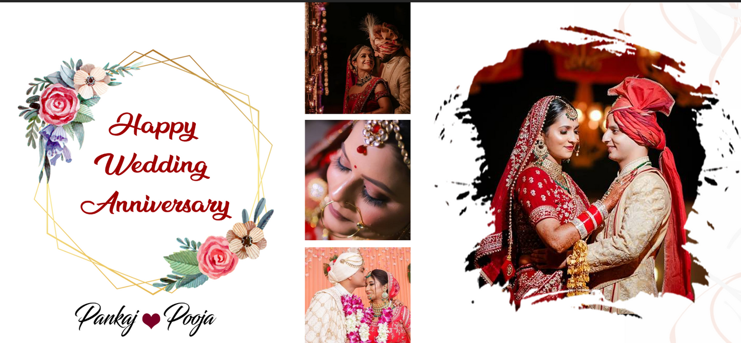 Golden Floral Romance – Custom Photo Print Ceramic Mug (11oz) - 4-Photo Collage