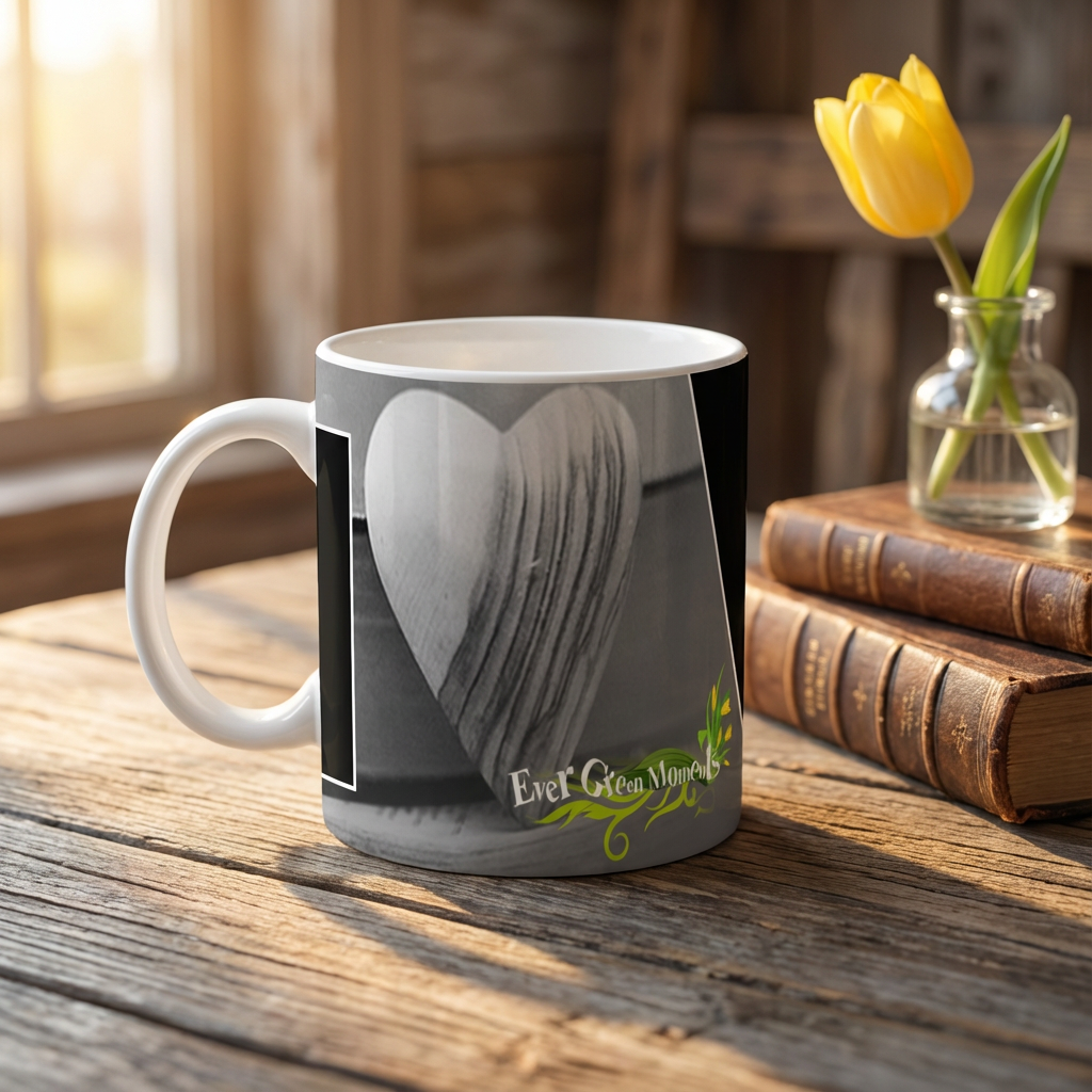 Evergreen Memories Heart – Custom Photo Print Ceramic Mug (11oz) - Personalized Gift & Keepsake
