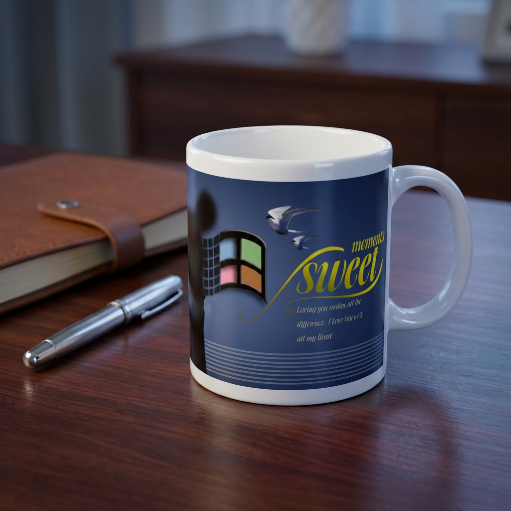 Sweet Moments Blue – Custom Photo Print Ceramic Mug (11oz) - Personalized Romantic Gift