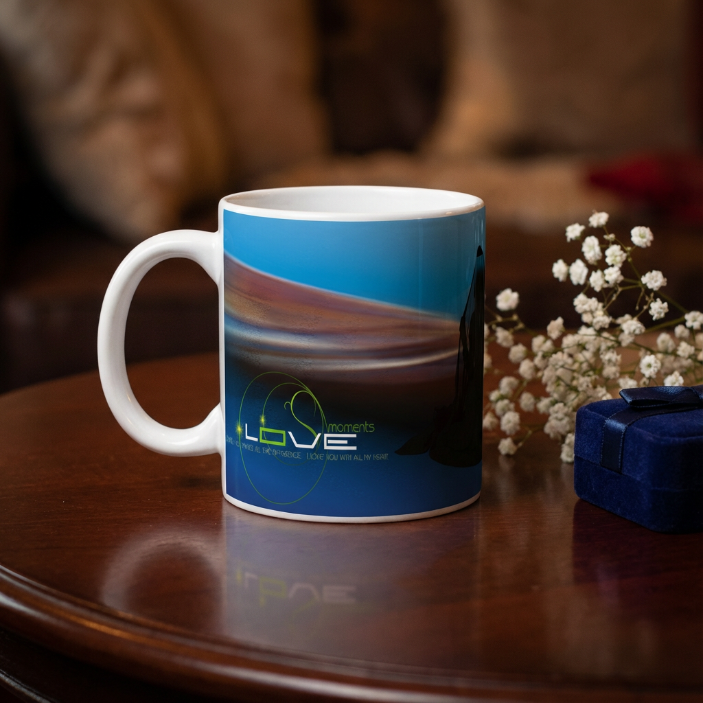 Love Moments Blue – Custom Photo Print Ceramic Mug (11oz) - Personalized Gift for Couples
