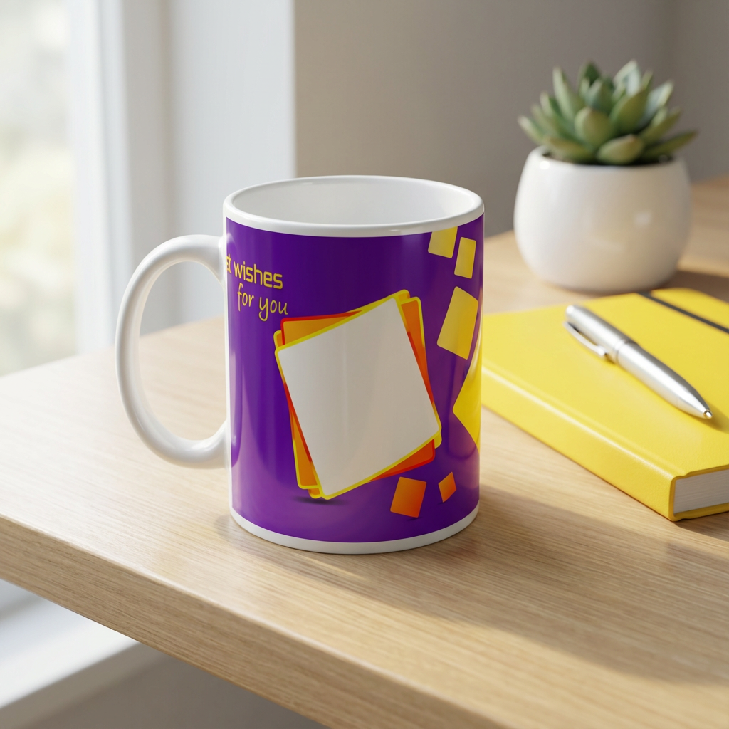 Vibrant Purple Geometric – Custom Photo Print Ceramic Mug (11oz) - Personalized Gift Dual Photo Frames