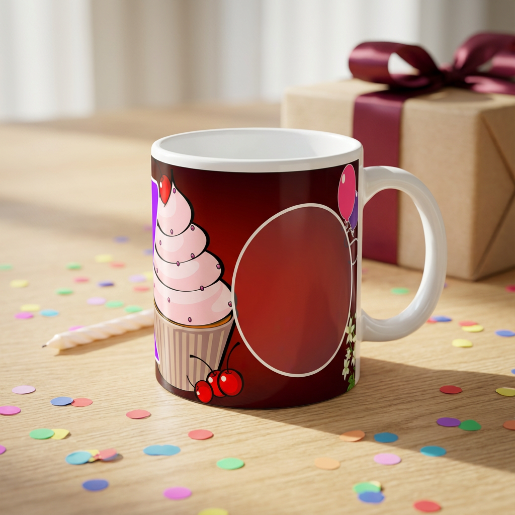 Sweet Celebration Cupcake – Custom Photo Print Ceramic Mug (11oz) - Dual Photo Collage Frame