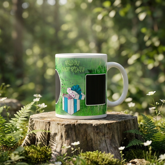 Verdant Nature Birthday – Custom Photo Print Ceramic Mug (11oz) - Dual Photo Personalized Gift