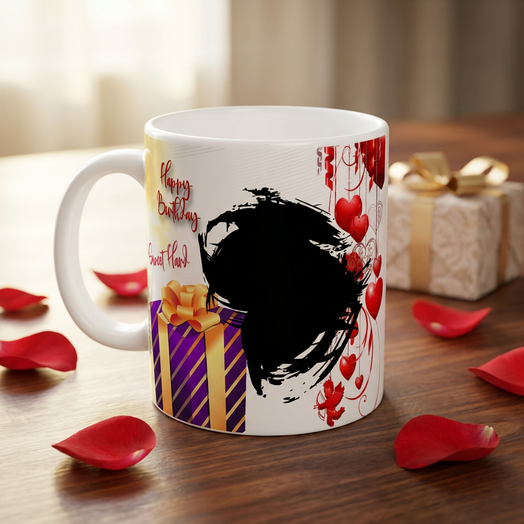 Sweetheart Gold & Hearts – Custom Photo Print Ceramic Mug (11oz) - Personalized Gift Dual Picture