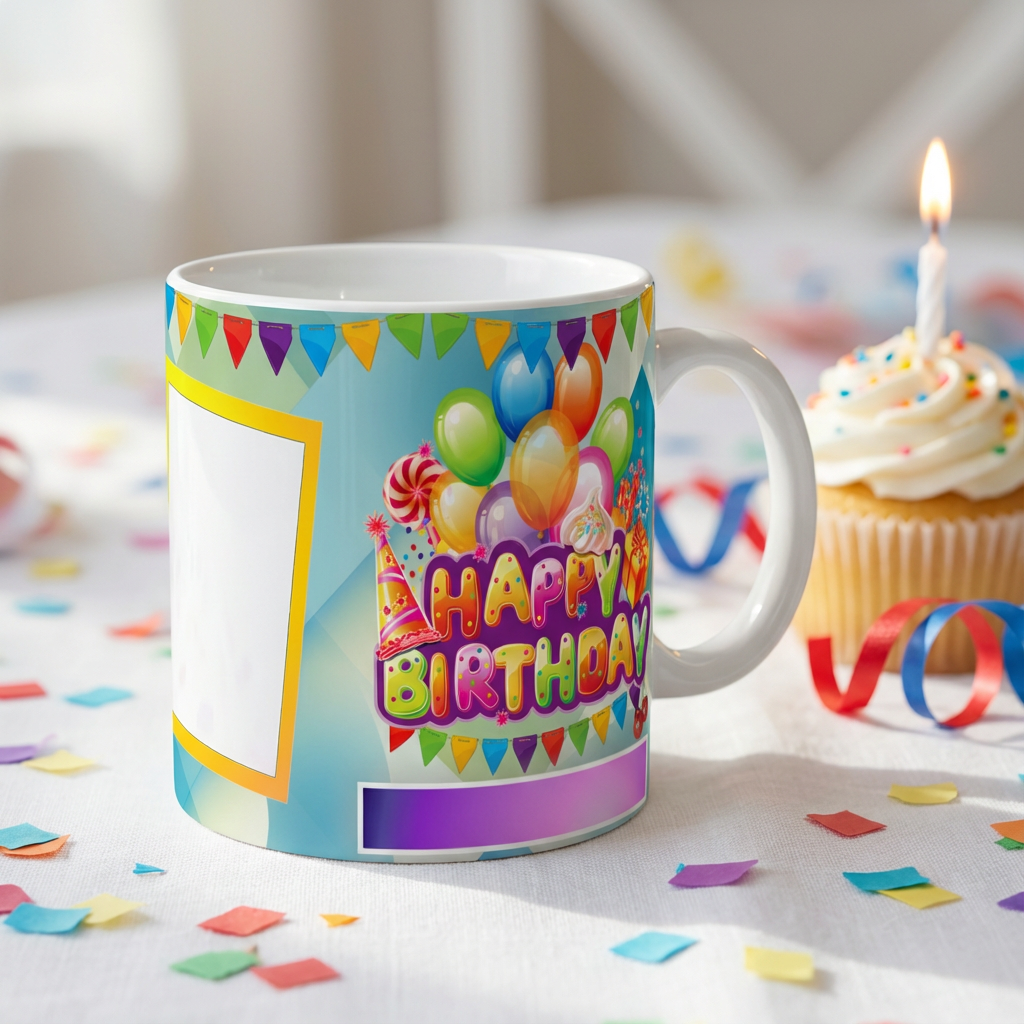 Colorful Party Balloons – Custom Photo Print Ceramic Mug (11oz) - Personalized Gift