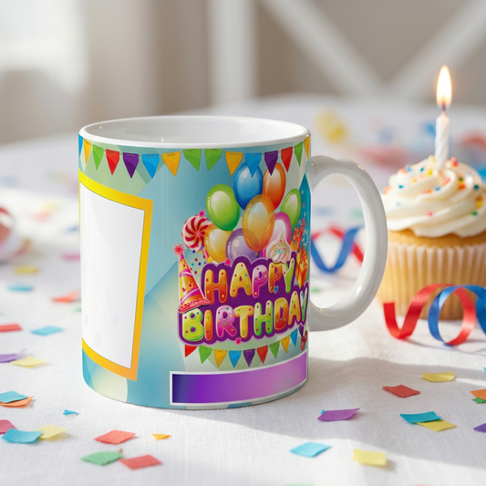 Colorful Party Balloons – Custom Photo Print Ceramic Mug (11oz) - Personalized Gift