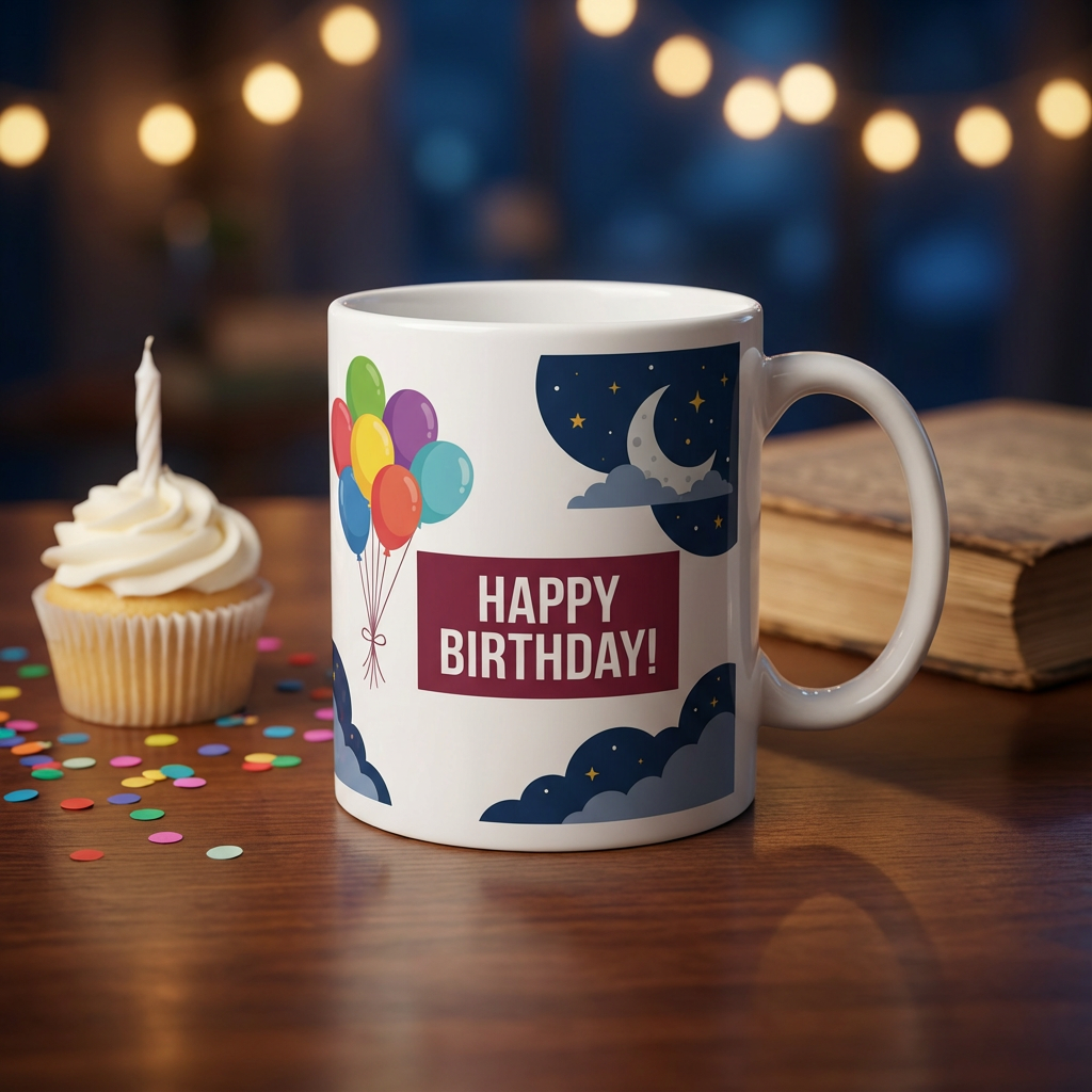 Dreamy Balloons & Moon – Custom Photo Print Ceramic Mug (11oz) - Personalized 3-Photo Birthday Gift