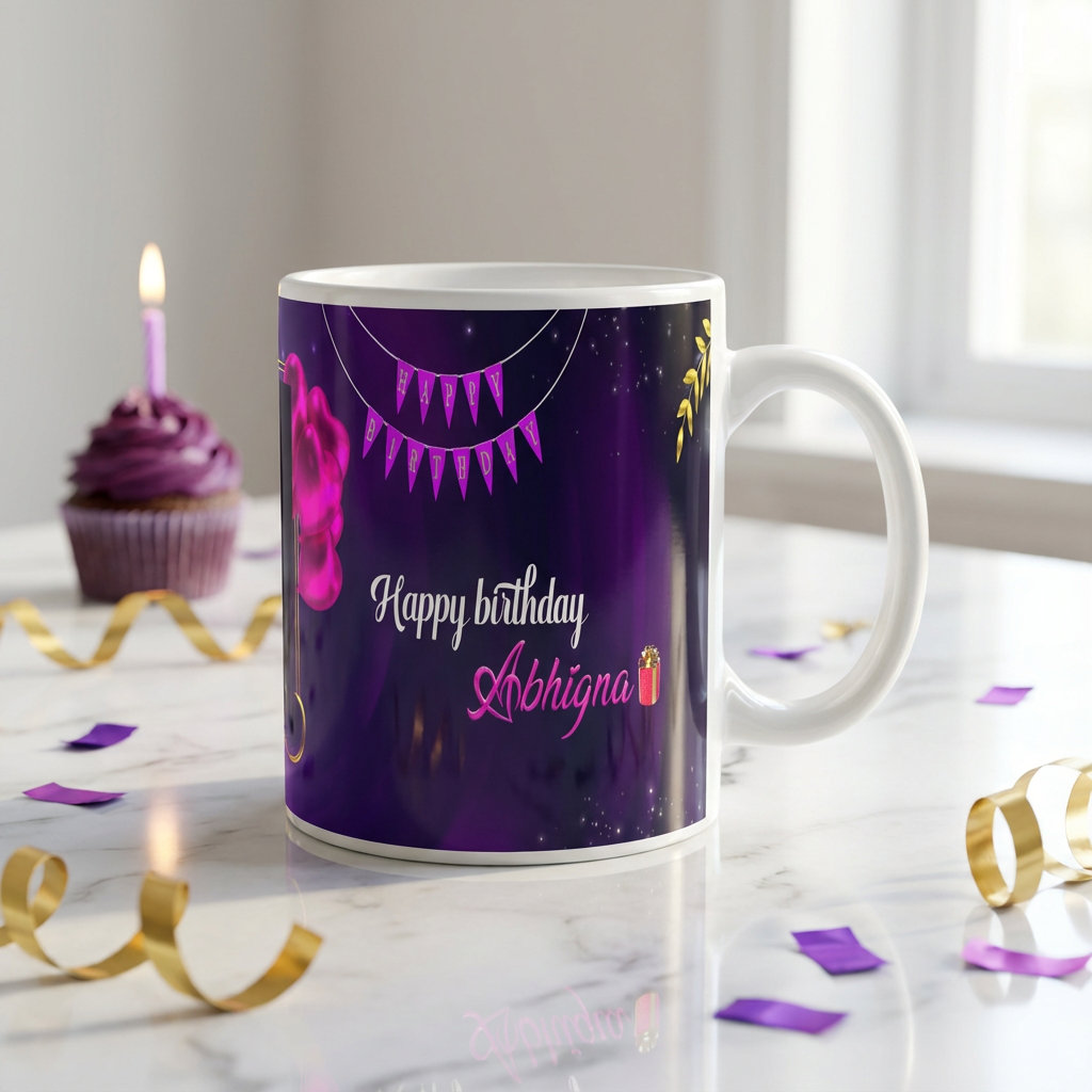 Purple Heart Celebration – Custom Photo Print Ceramic Mug (11oz) - Personalized Gift & Gold Frame Design
