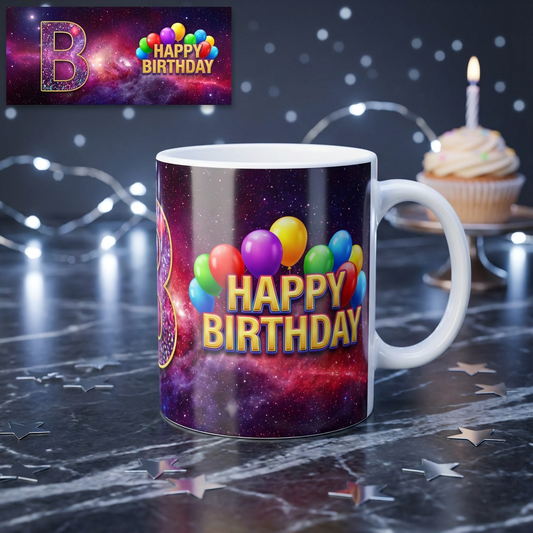 Cosmic Galaxy Birthday – Custom Photo Print Ceramic Mug (11oz) - Space Theme Personalized Gift
