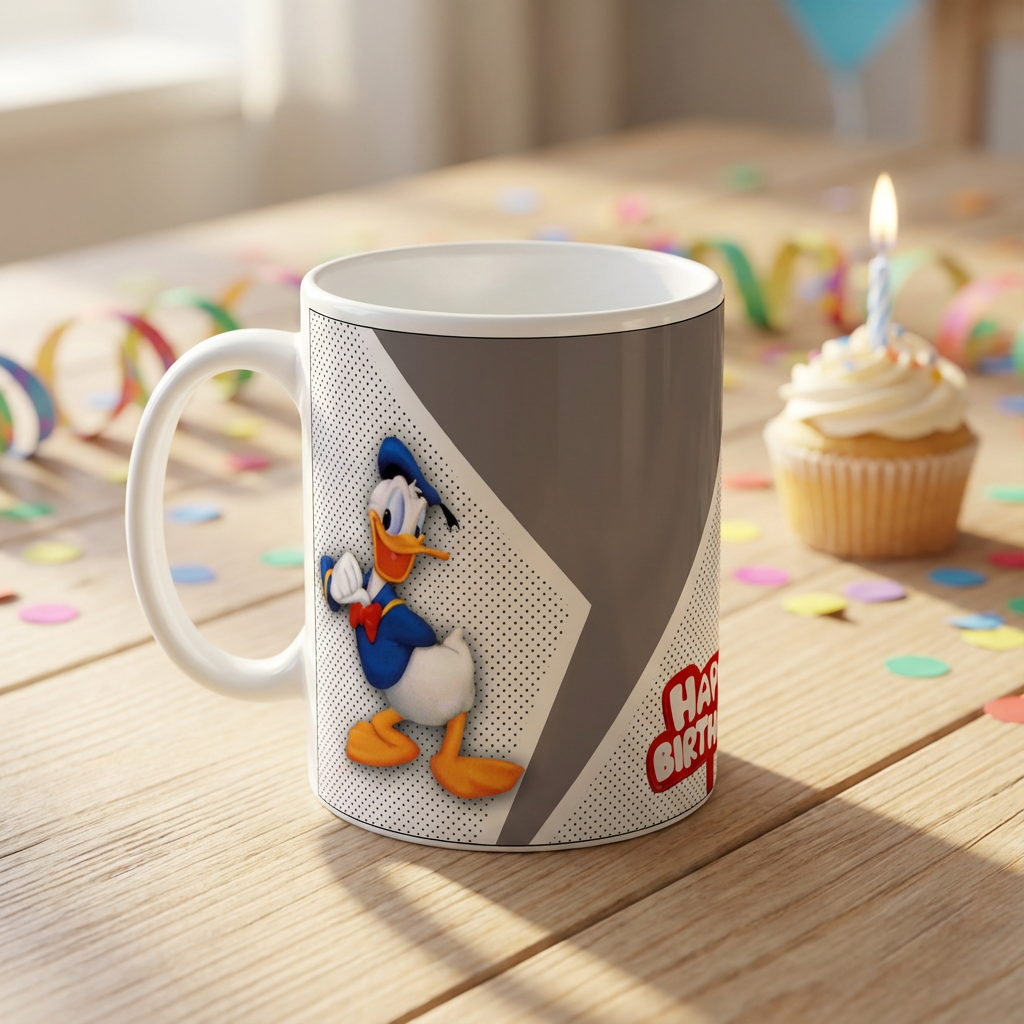 Playful Cartoon Duck Birthday – Custom Photo Print Ceramic Mug (11oz) - Personalized Gift for Kids