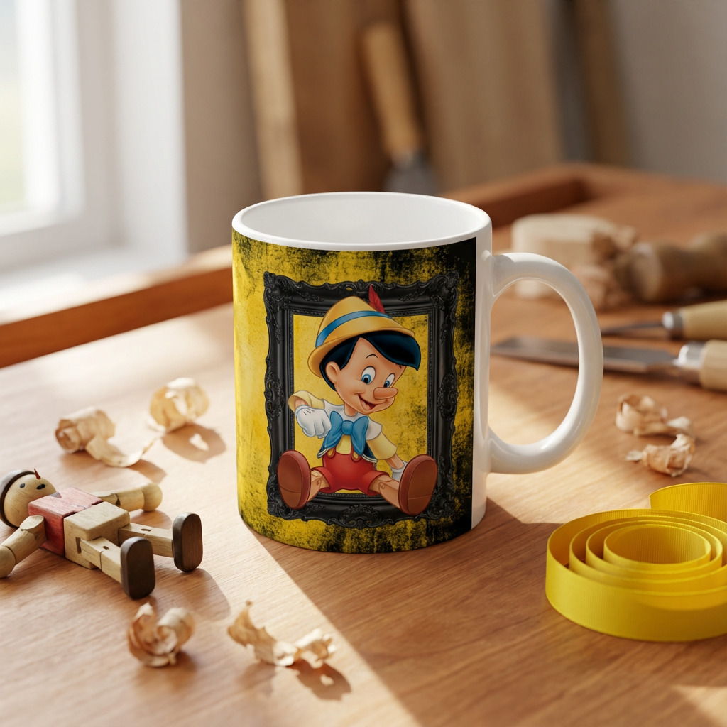 Playful Pinocchio Frame – Custom Photo Print Ceramic Mug (11oz) - Personalized Gift for Kids