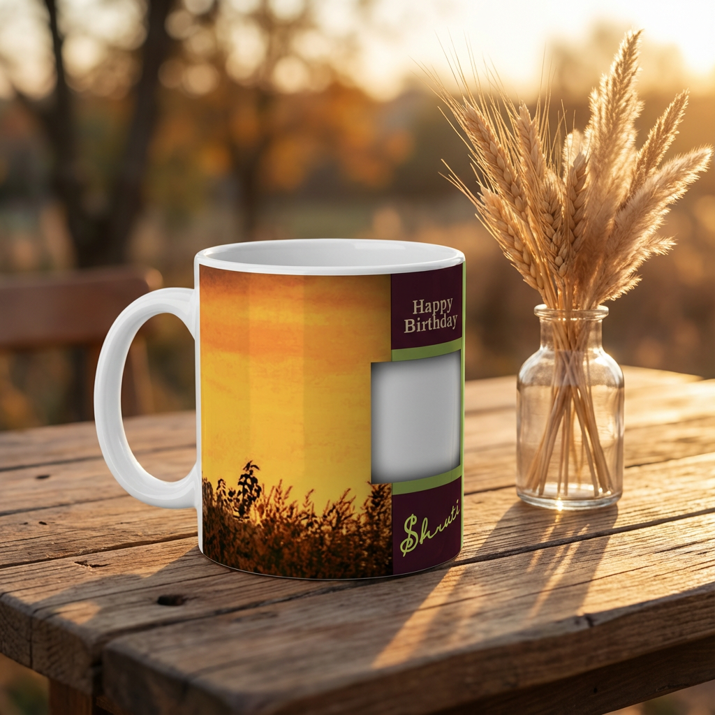 Golden Sunset Nature – Custom Photo Print Ceramic Mug (11oz) - Personalized Gift 2 Photo Slots