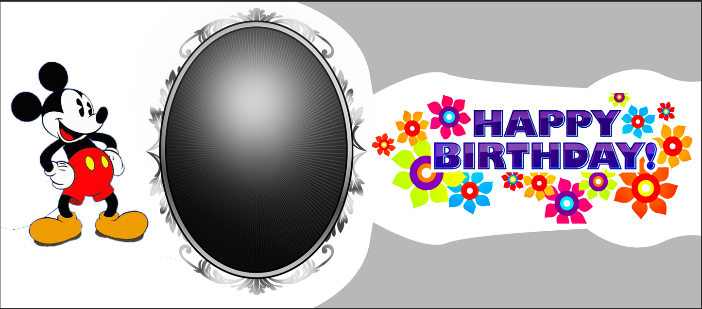 Playful Cartoon Mouse & Floral Birthday – Custom Photo Print Ceramic Mug (11oz) - Personalized Gift Frame