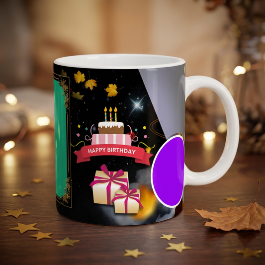 Starry Night Celebration – Custom Photo Print Ceramic Mug (11oz) - Personalized 3-Photo Collage Gift