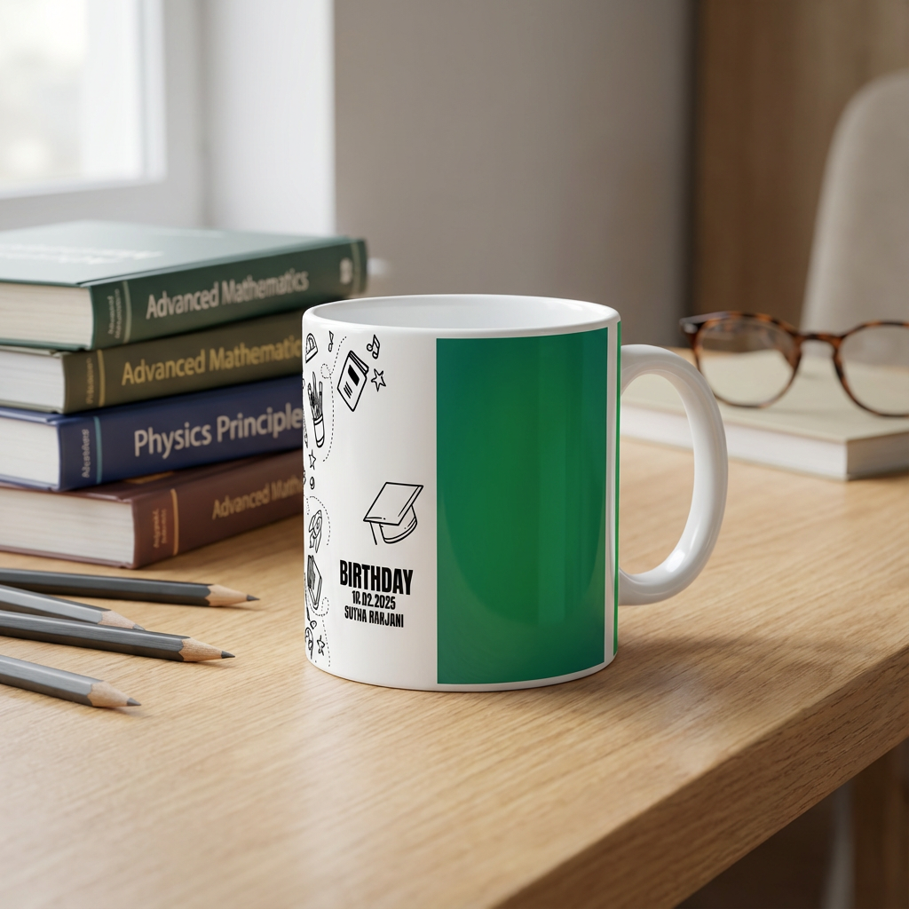 Academic Doodles Birthday – Custom Photo Print Ceramic Mug (11oz) - Personalized Gift for Students