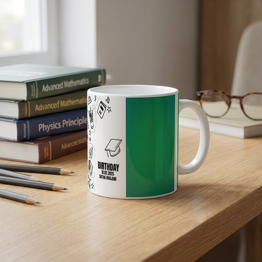 Academic Doodles Birthday – Custom Photo Print Ceramic Mug (11oz) - Personalized Gift for Students
