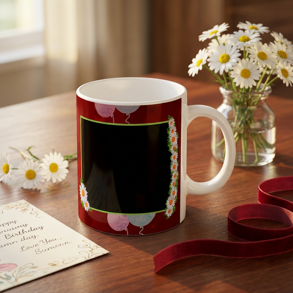 Crimson Daisy Celebration – Custom Photo Print Ceramic Mug (11oz) - Dual Picture Layout