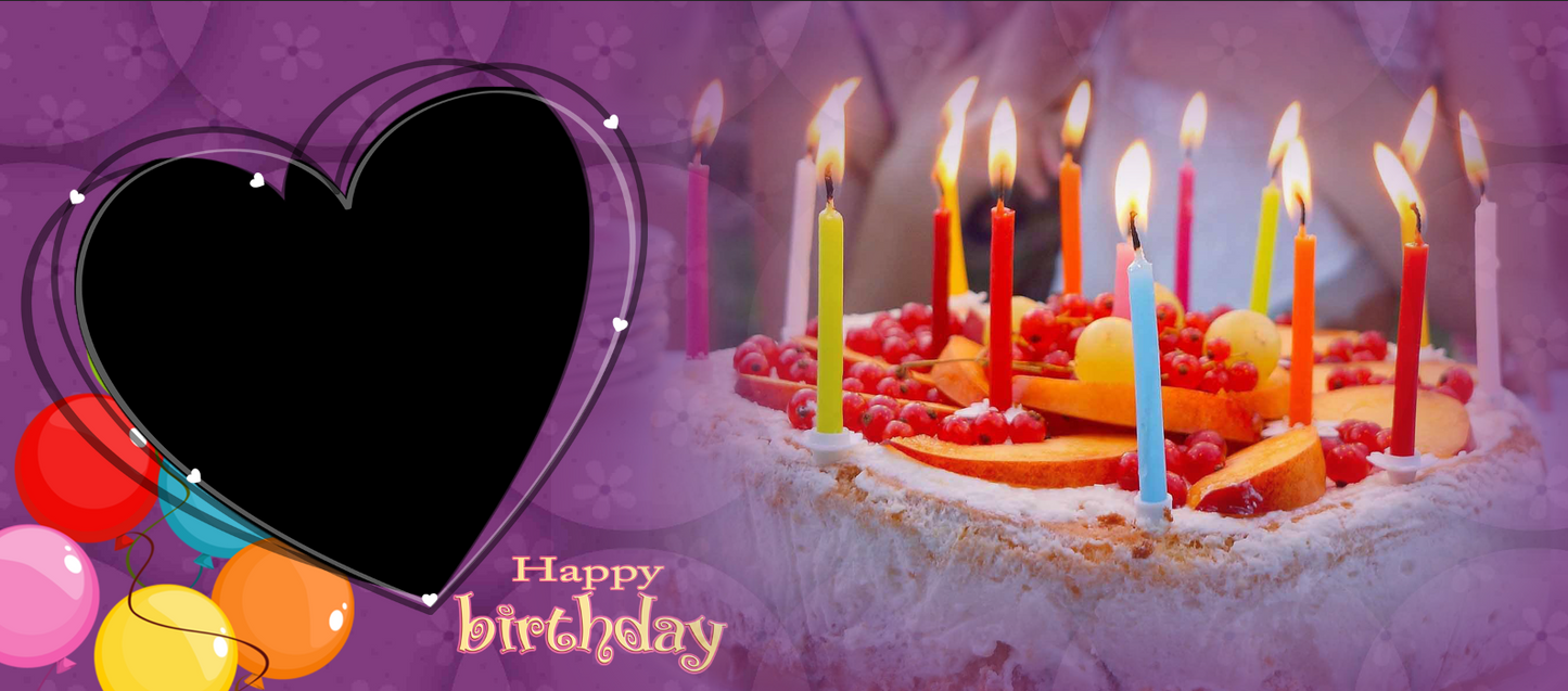 Candlelit Cake & Balloons Heart Frame – Custom Photo Print Ceramic Mug (11oz) - Personalized Gift