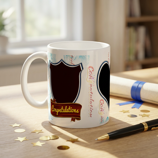 Victory Crest Celebration – Custom Photo Print Ceramic Mug (11oz) - Personalized Gift with 3 Photo Slots