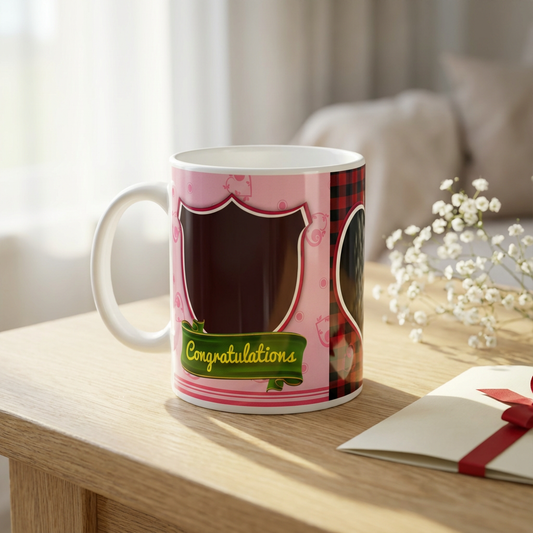 Plaid Heart Tribute – Custom Photo Print Ceramic Mug (11oz) - Personalized Gift