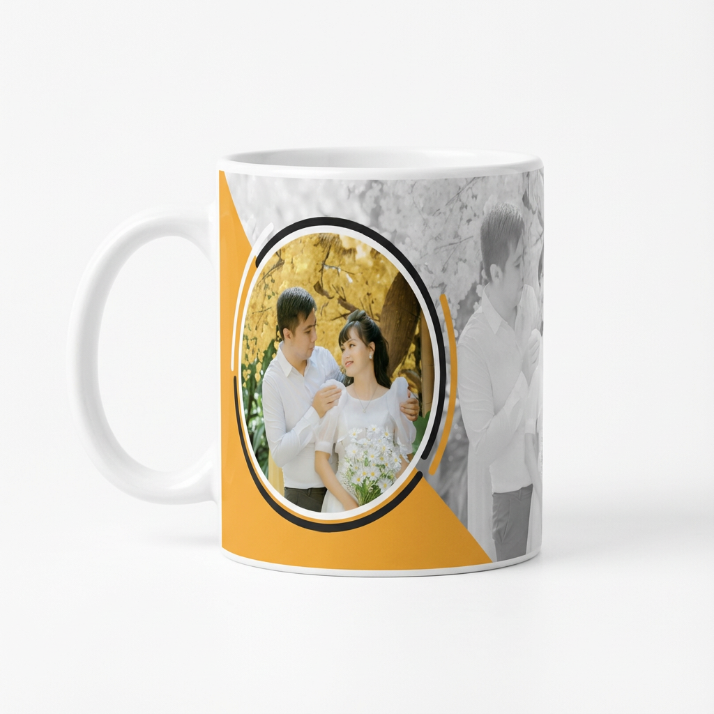 Golden Geometric Love – Custom Photo Print Ceramic Mug (11oz) - Personalized Gift