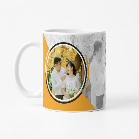 Golden Geometric Love – Custom Photo Print Ceramic Mug (11oz) - Personalized Gift
