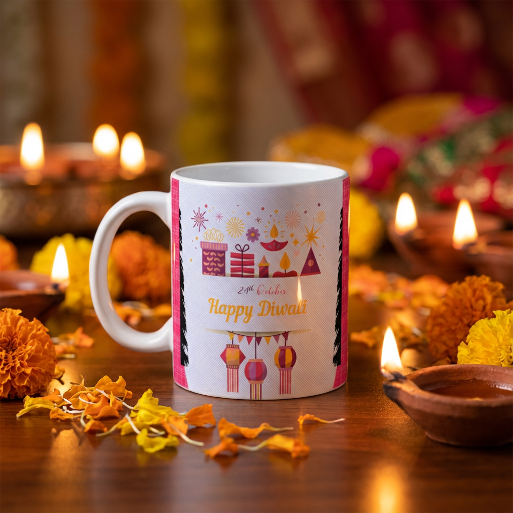 Festive Sparkle Diwali – Custom Photo Print Ceramic Mug (11oz) - Personalized Gift 2 Picture Collage