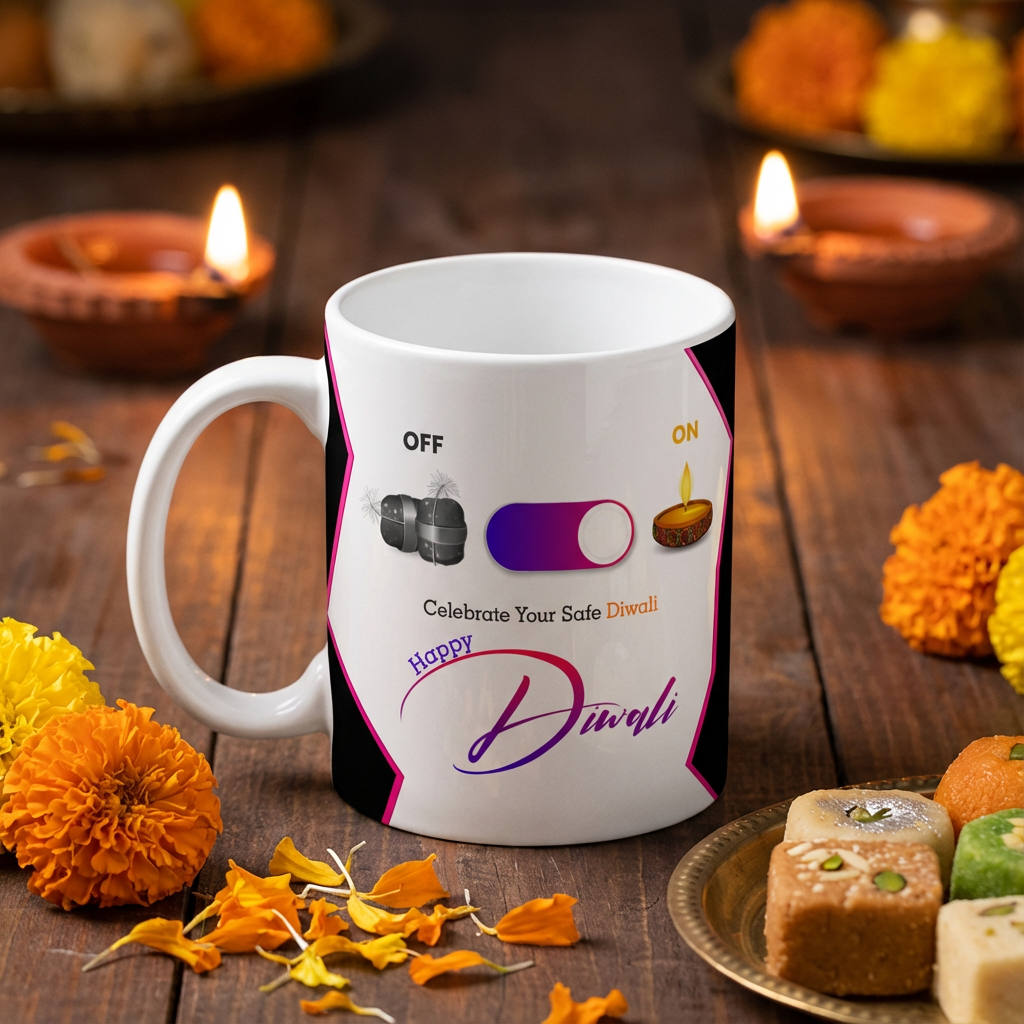 Safe Diwali Switch – Custom Photo Print Ceramic Mug (11oz) - Eco-Friendly Celebration Gift