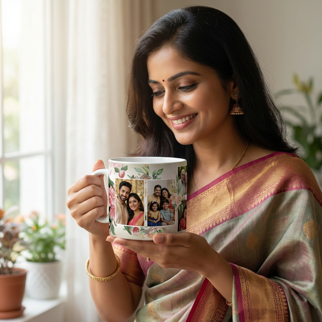 Blushing Rose Garden – Custom Photo Print Ceramic Mug (11oz) - 5-Photo Collage Design