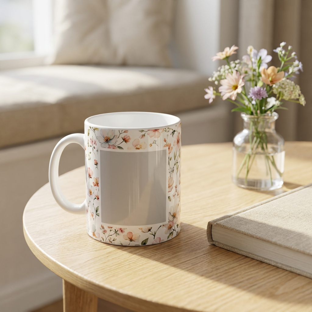 Spring Blossom Frame – Custom Photo Print Ceramic Mug (11oz) - Personalized Gift for Her