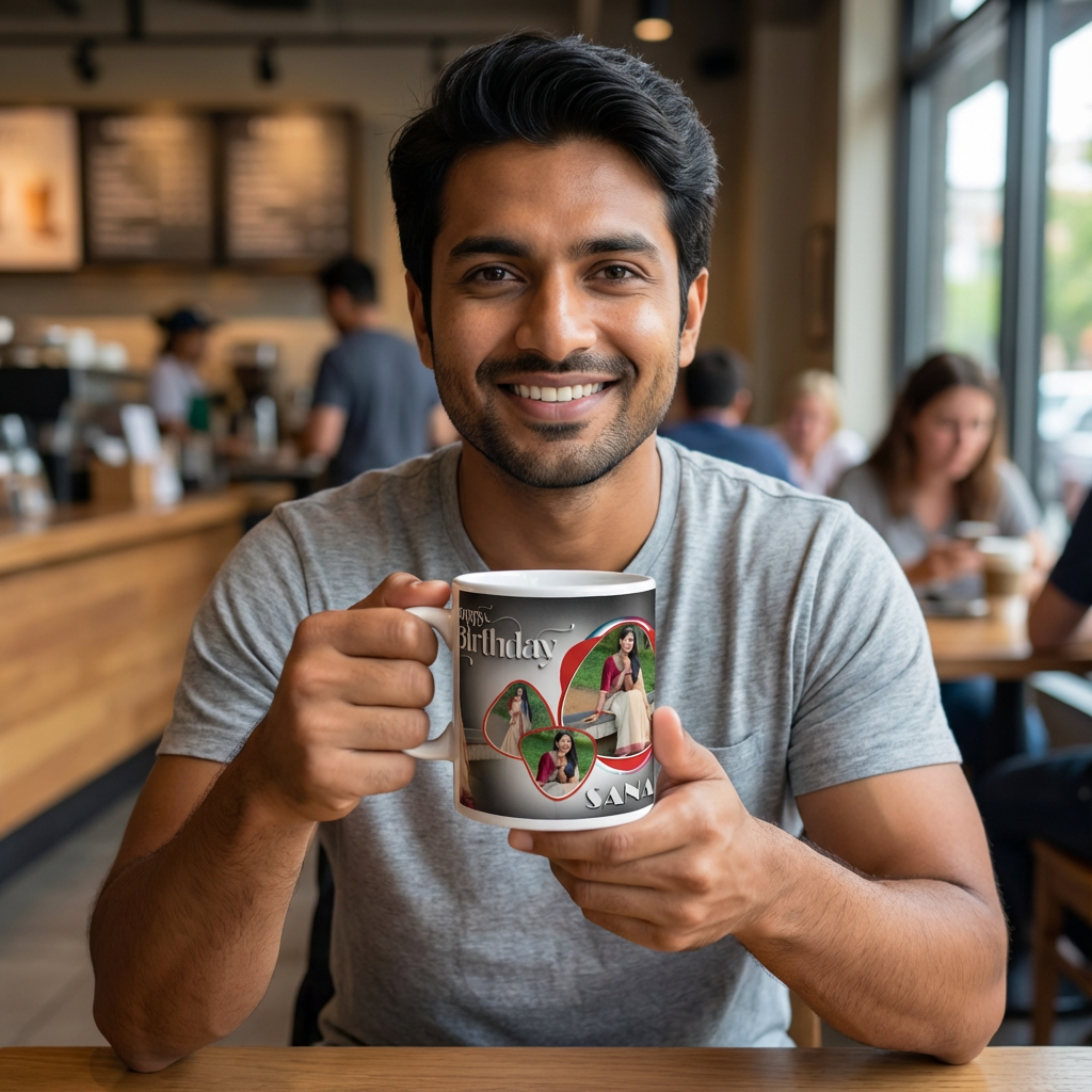 Modern Red Abstract Collage – Custom Photo Print Ceramic Mug (11oz) - Personalized Gift with 5 Photos