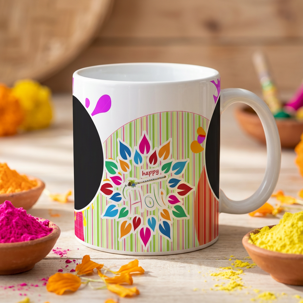 Vibrant Holi Splash – Custom Photo Print Ceramic Mug (11oz) - Personalized Gift for Festival of Colors