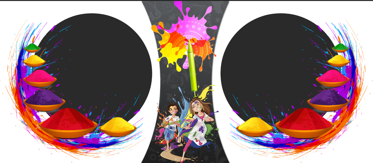 Vibrant Holi Splash & Gulal – Custom Photo Print Ceramic Mug (11oz) - Personalized Gift 2 Photo Slots