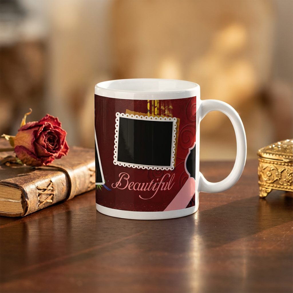 Elegant Ruby Memories – Custom Photo Print Ceramic Mug (11oz) - 3 Photo Collage