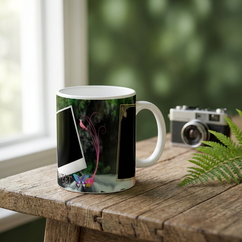 Sweet Memories Waterfall – Custom Photo Print Ceramic Mug (11oz) - Personalized Gift with Dual Frames