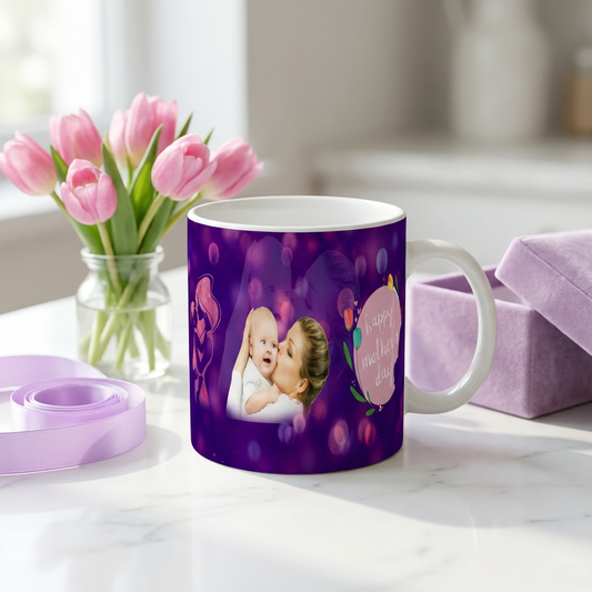 Purple Bokeh Love – Custom Photo Print Ceramic Mug (11oz) - Personalized Gift for Mother's Day
