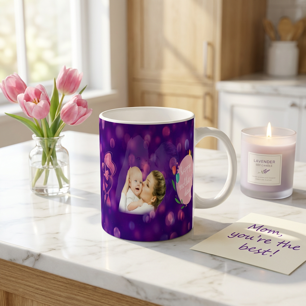 Violet Love & Bokeh – Custom Photo Print Ceramic Mug (11oz) - Personalized Mother's Day Gift