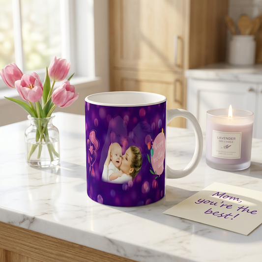 Violet Love & Bokeh – Custom Photo Print Ceramic Mug (11oz) - Personalized Mother's Day Gift