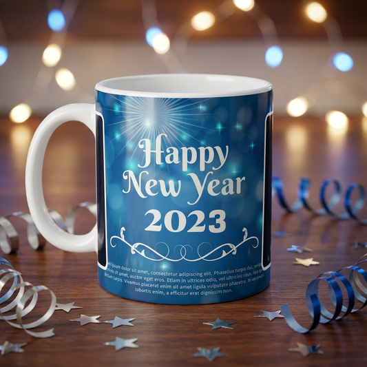 Midnight Blue Sparkle – Custom Photo Print Ceramic Mug (11oz) - Personalized Gift with Dual Photo Slots